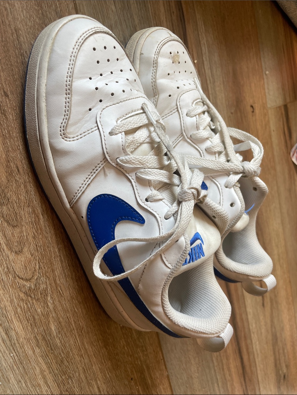 Nike White Sneakers with Blue Swoosh for Kids